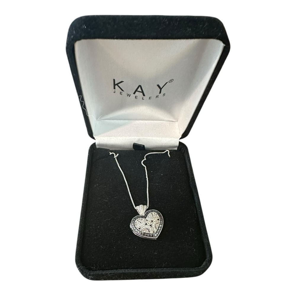 KAY Jewelers Silver & Black Diamond Heart Locket Necklace